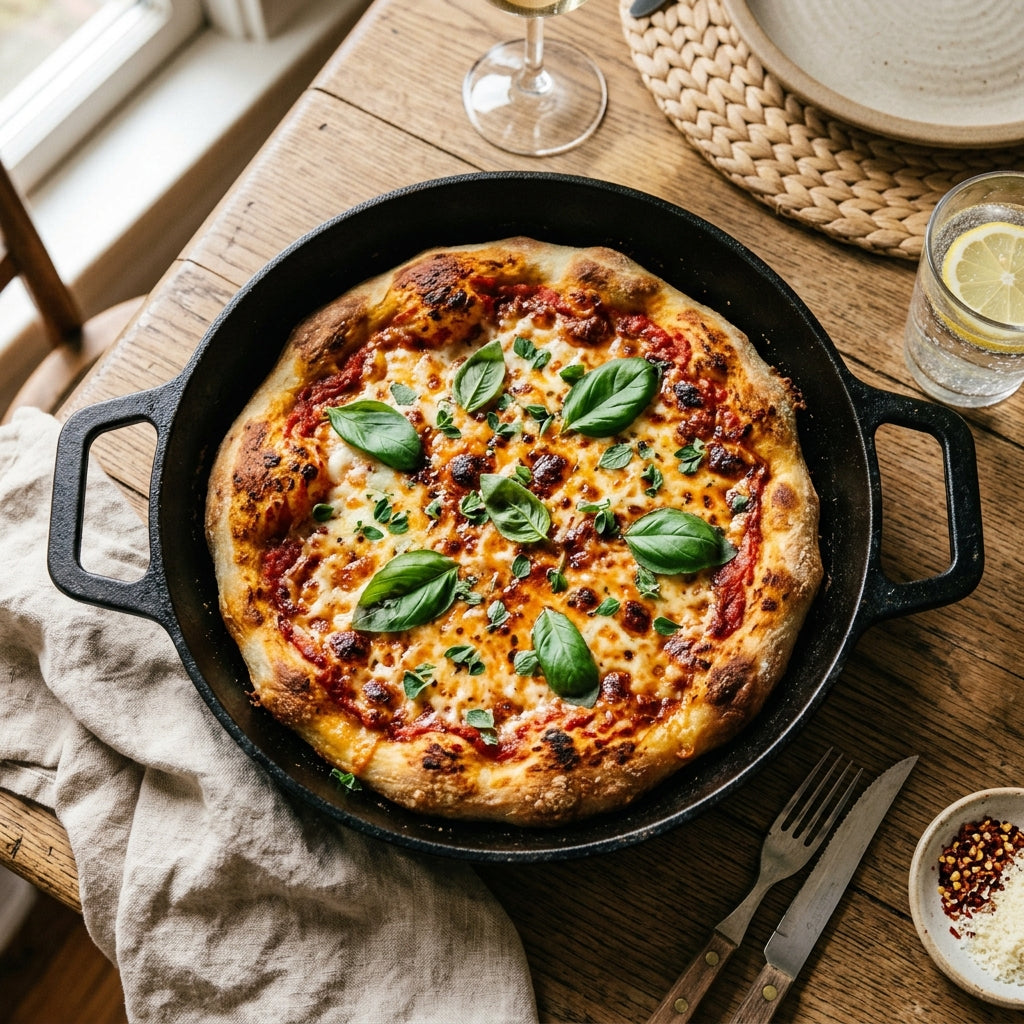 Sunday Morning Sourdough Pizza in a Cast Iron Skillet