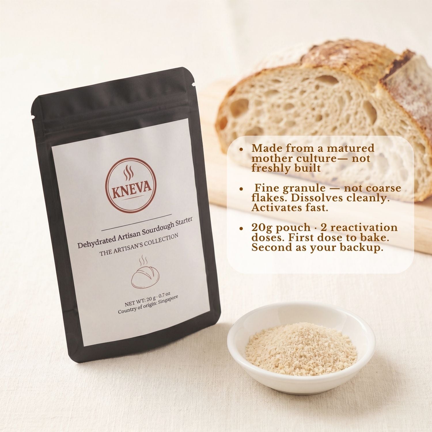 KNEVA Dehydrated Dry Sourdough Starter 20g | Bake Sourdough Bread at Home | Singapore Cultured