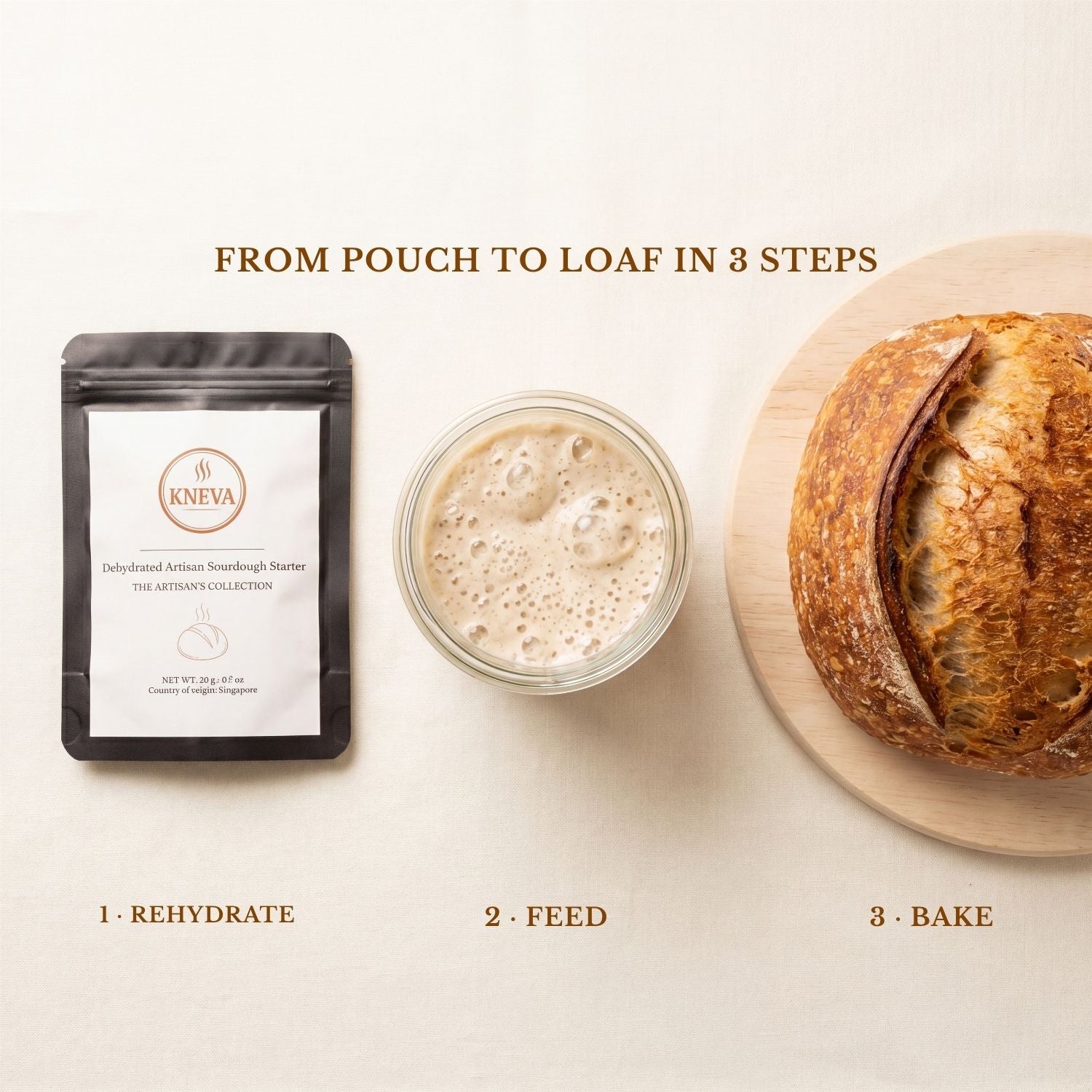 KNEVA Dehydrated Dry Sourdough Starter 20g | Bake Sourdough Bread at Home | Singapore Cultured