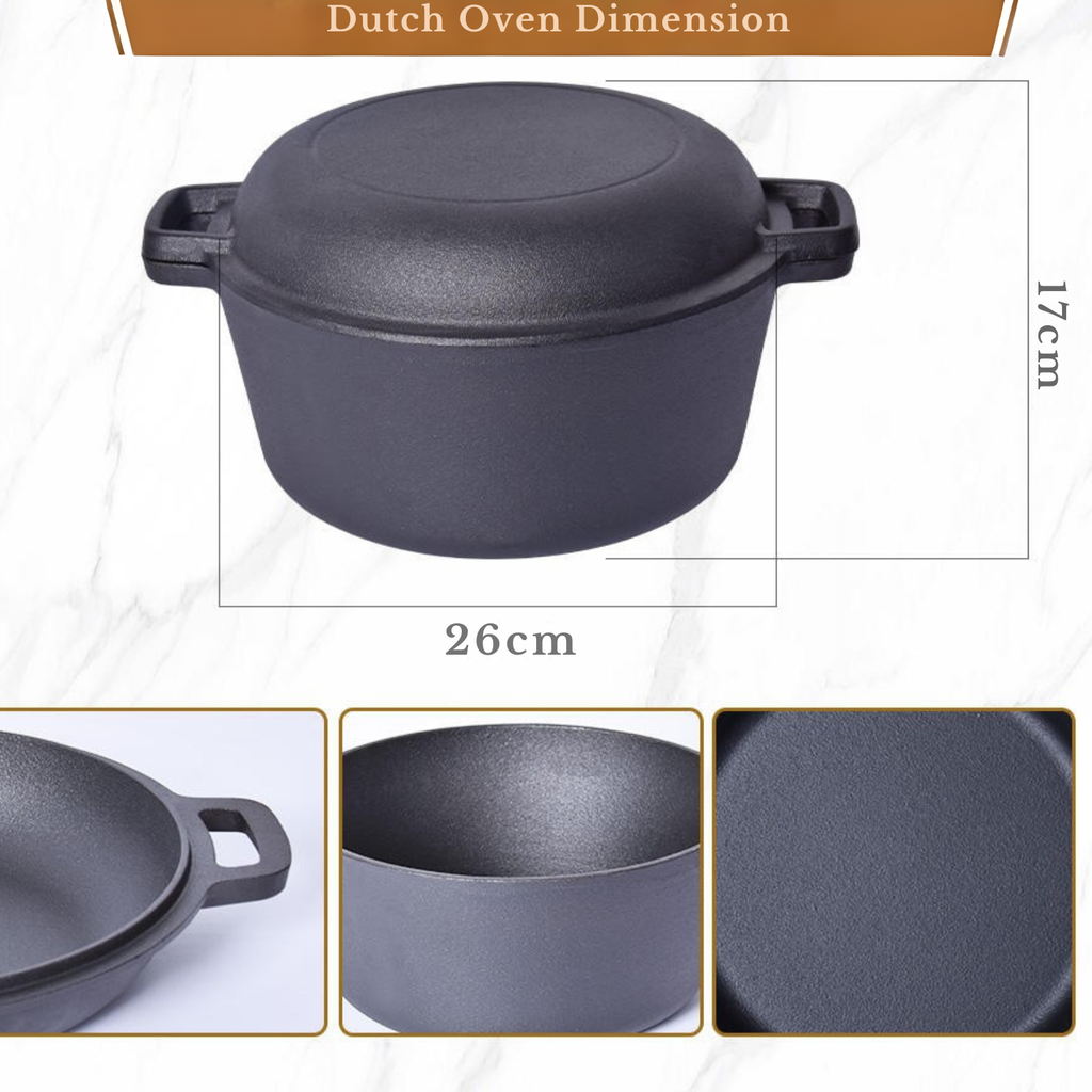 KNEVA 26cm Cast Iron 5 Quart Dutch Oven Pot Sourdough Kit 12-in-1 | Banneton Bread Proofing Basket