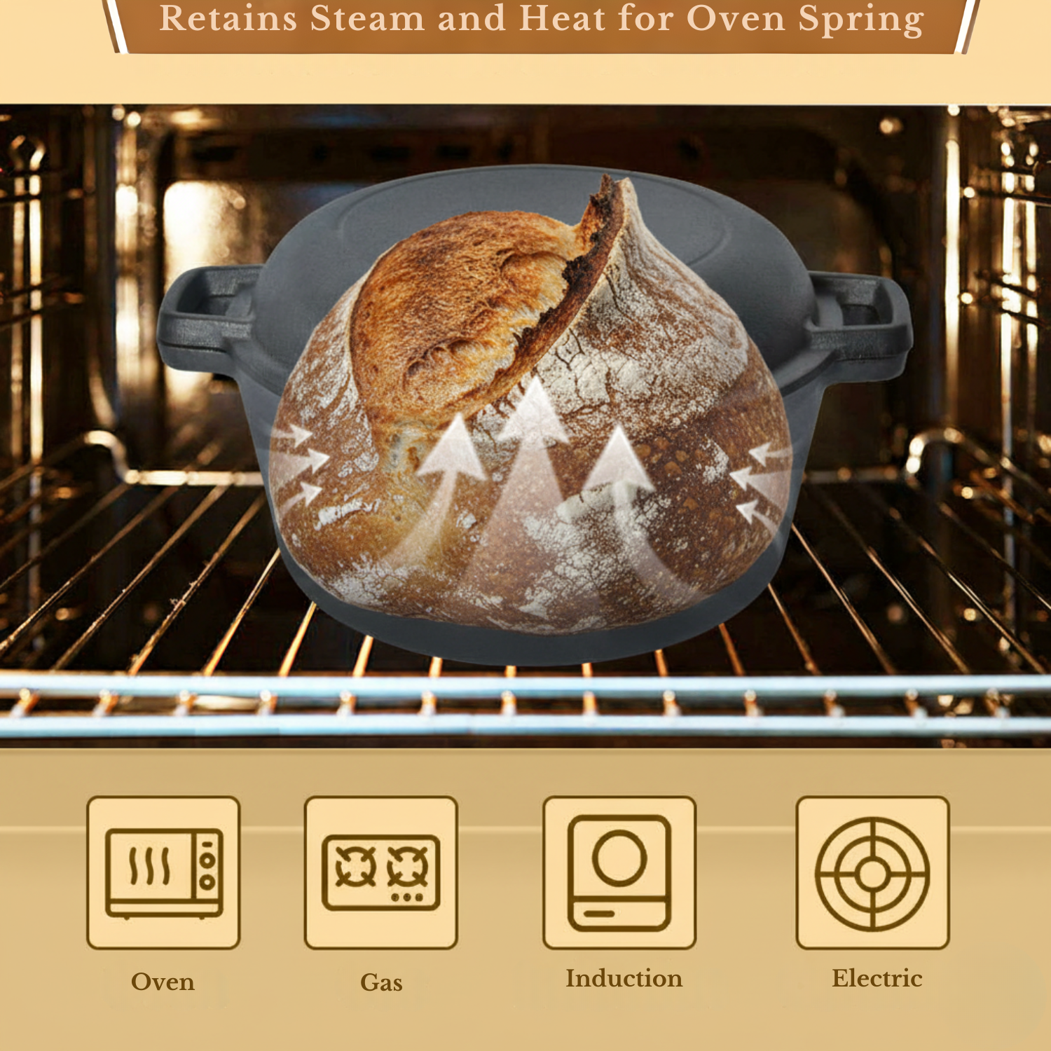 KNEVA 26cm Cast Iron 5 Quart Dutch Oven Pot Sourdough Kit 12-in-1 | Banneton Bread Proofing Basket