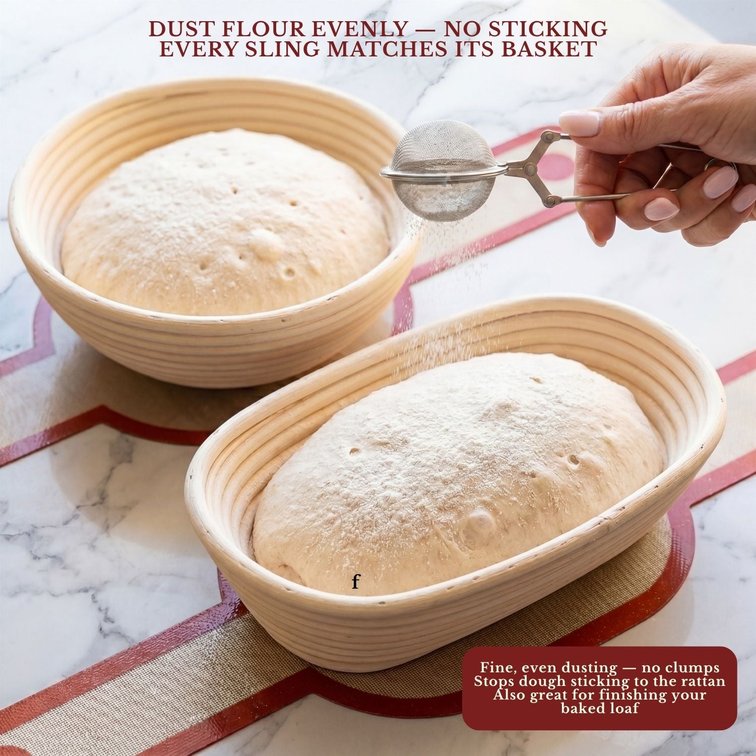 KNEVA 8-in-1 Sourdough Banneton Proofing Basket Set | 23cm Round + 25cm Oval Rattan Banneton
