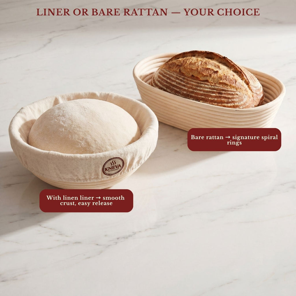 KNEVA 8-in-1 Sourdough Banneton Proofing Basket Set | 23cm Round + 25cm Oval Rattan Banneton