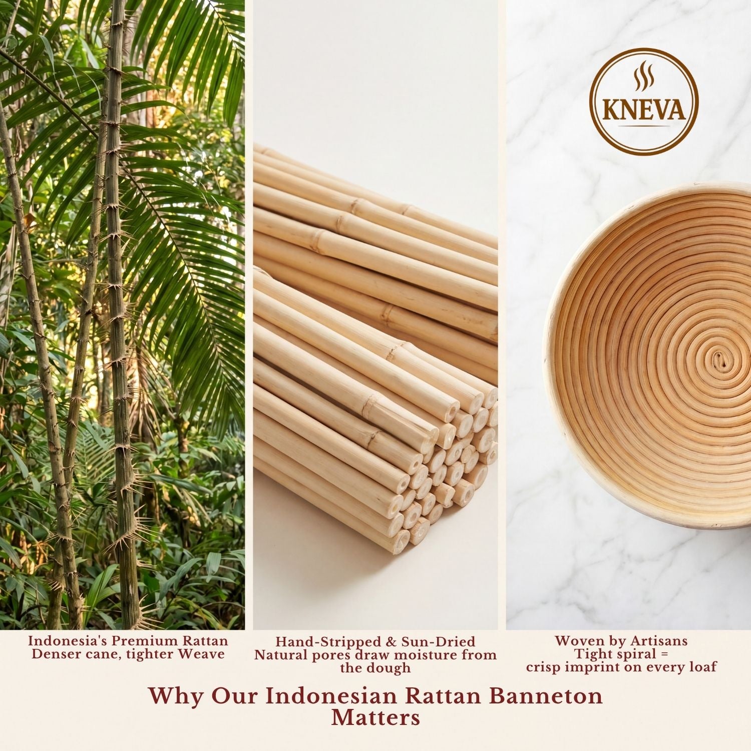 KNEVA 8-in-1 Sourdough Banneton Proofing Basket Set | 23cm Round + 25cm Oval Rattan Banneton