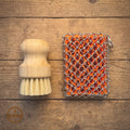 KNEVA Chainmail Scrubber & Wooden Brush Set | Cast Iron | Steel