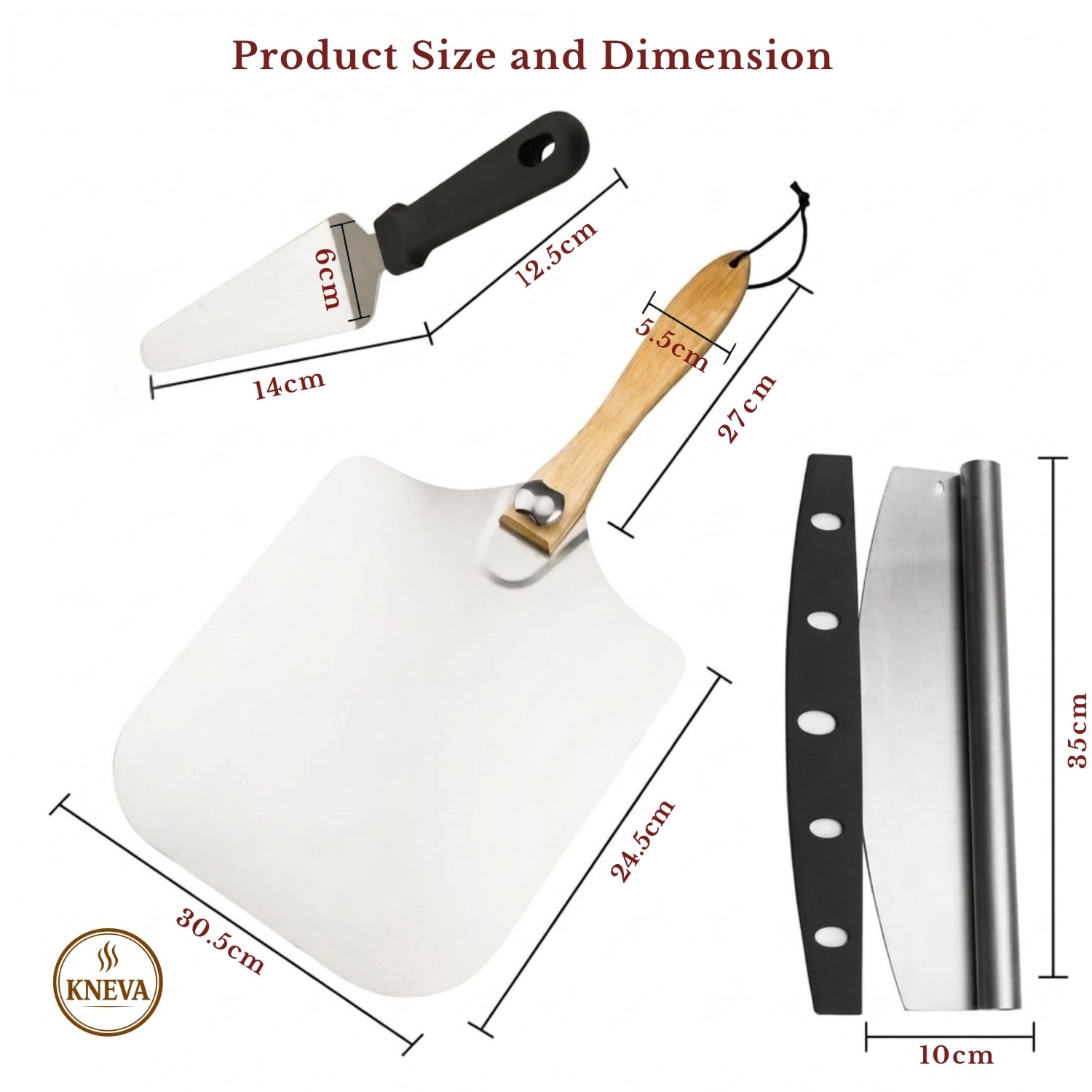 KNEVA Folding Pizza Peel Set — 3-Piece with Rocker Cutter & Server