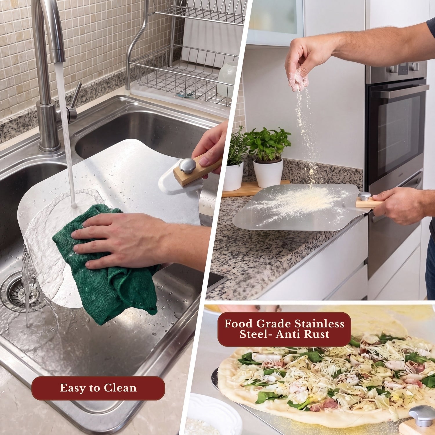 KNEVA Folding Pizza Peel Set — 3-Piece with Rocker Cutter & Server