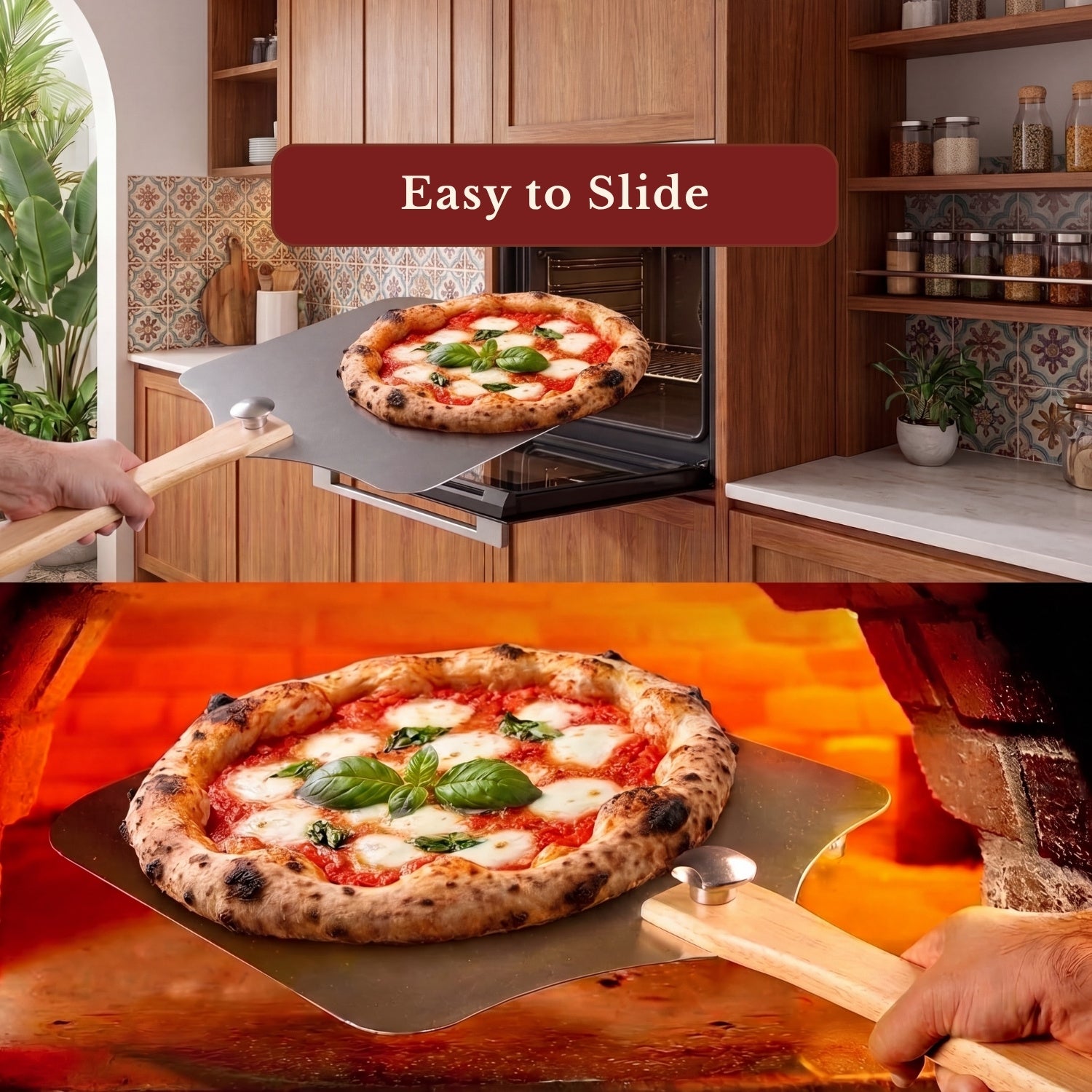 KNEVA Folding Pizza Peel Set — 3-Piece with Rocker Cutter & Server