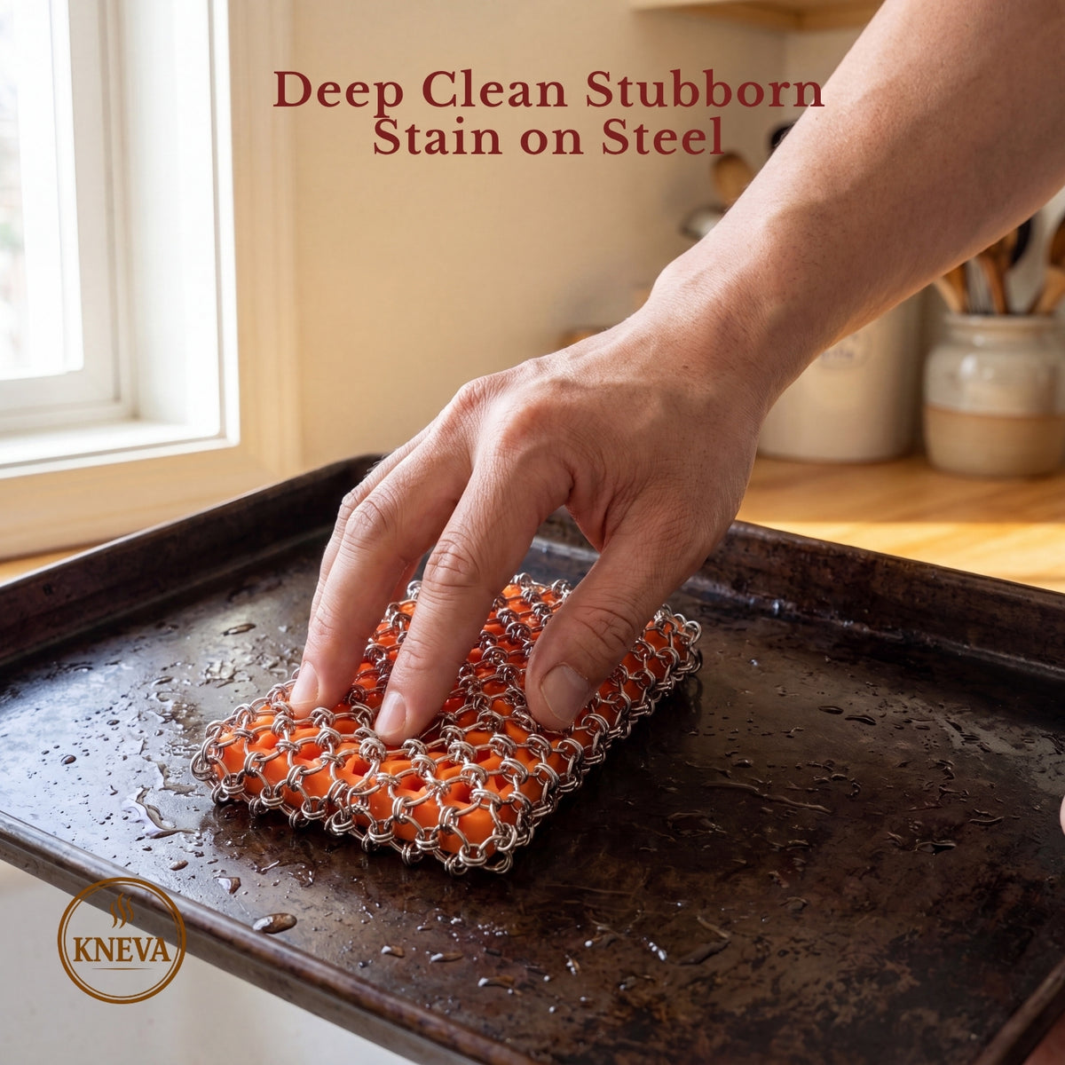KNEVA Chainmail Scrubber & Wooden Brush Set | Cast Iron | Steel